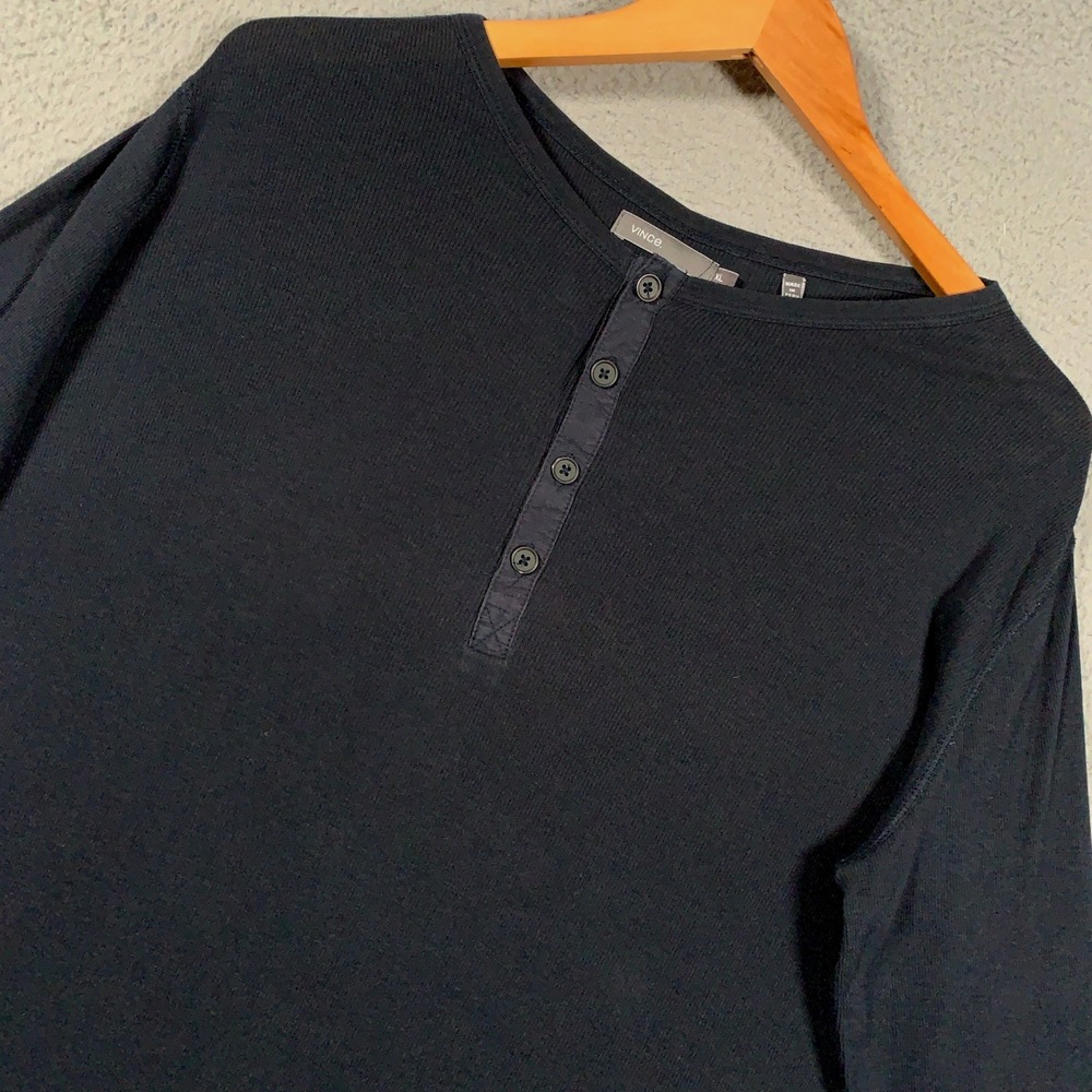 Vince. Ribbed Henley Shirt Men's XL Black Cotton Casual Long Sleeve Lightweight